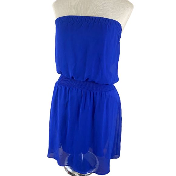Express Dresses & Skirts - Express Solid Blue Strapless Short Dress Flowy XS
